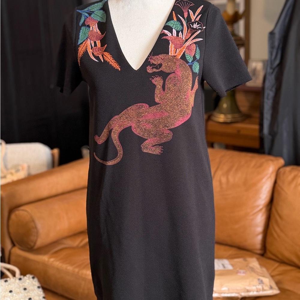 Black Zara Dress with Colorful Panther Design